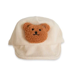 Casquette En Velours Côtelé Beige Avec Ours En Peluche