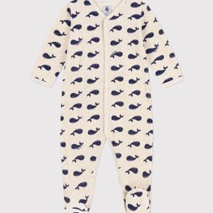 Dors-bien bébé en velour marines - Baleines
