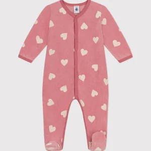 Pyjama bébé rayé en velours imprimé motif coeurs