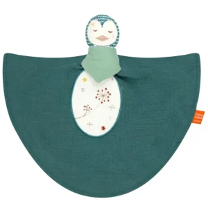 Doudou pingouin en gaze de coton - Bleu celadon