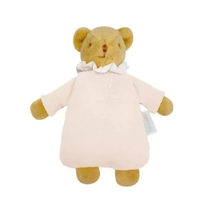 Ours Nid d'Ange Doudou avec Hochet - Coton Bio Rose Poudré